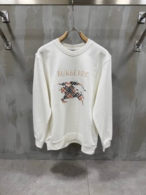 White Burberry logo embroidered EKD check Sweatshirt
