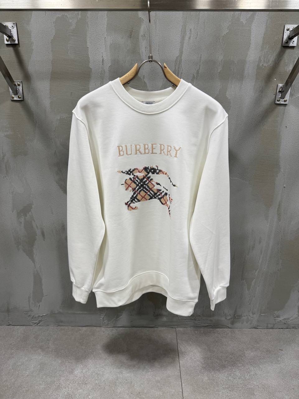 White Burberry logo embroidered EKD check Sweatshirt