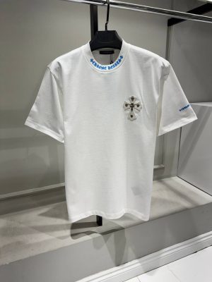 White chrome hearts leather metal patch cotton tee