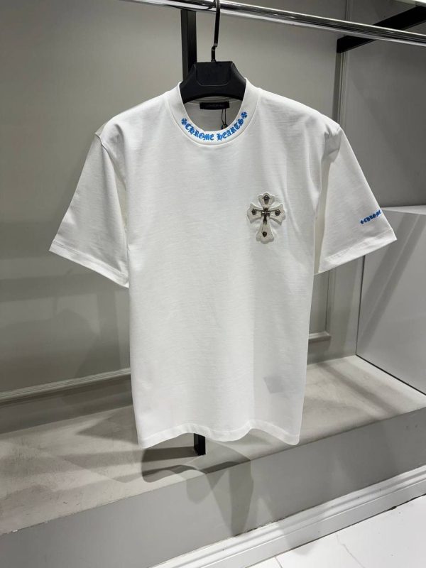 White chrome hearts leather metal patch cotton tee