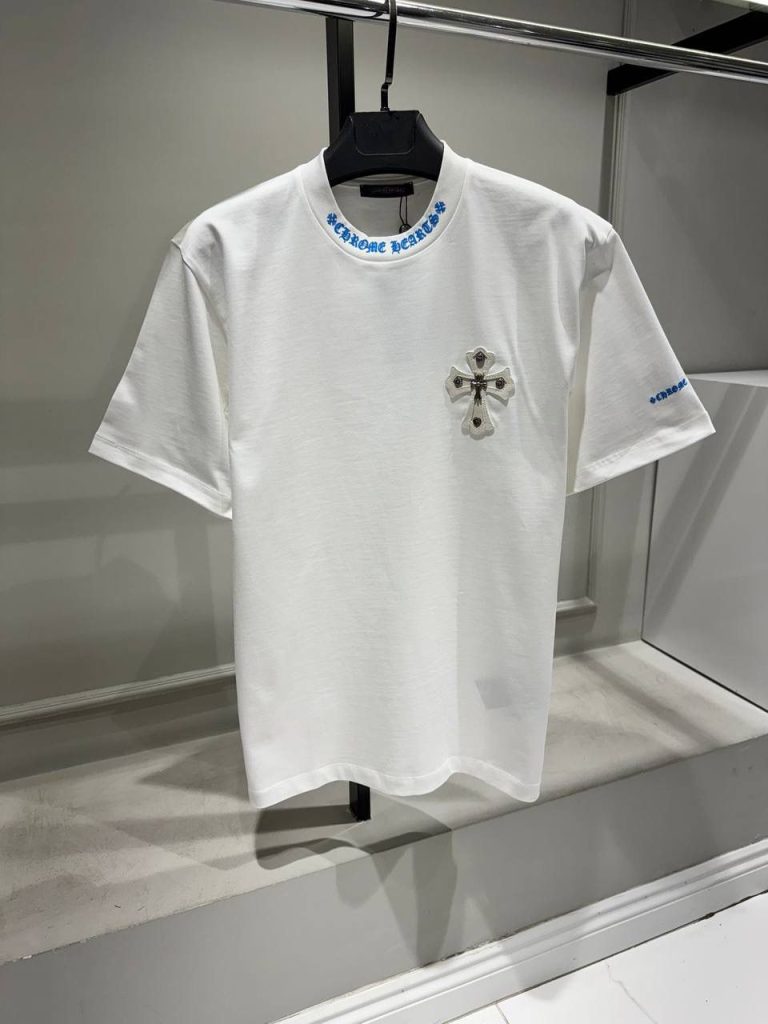 White chrome hearts leather metal patch cotton tee