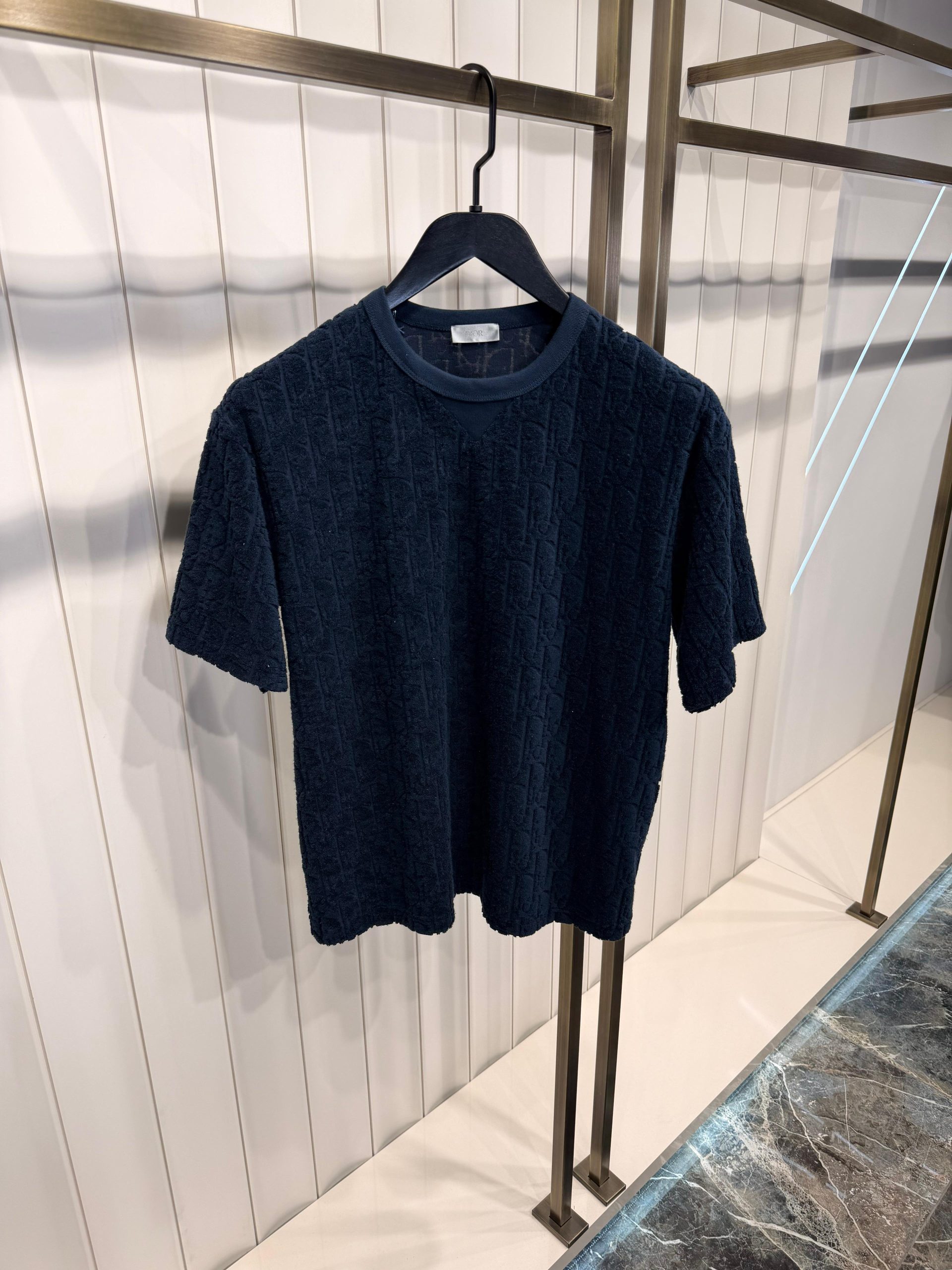 Navy Dior Terry oblique relaxed-fit jacquard cotton tee