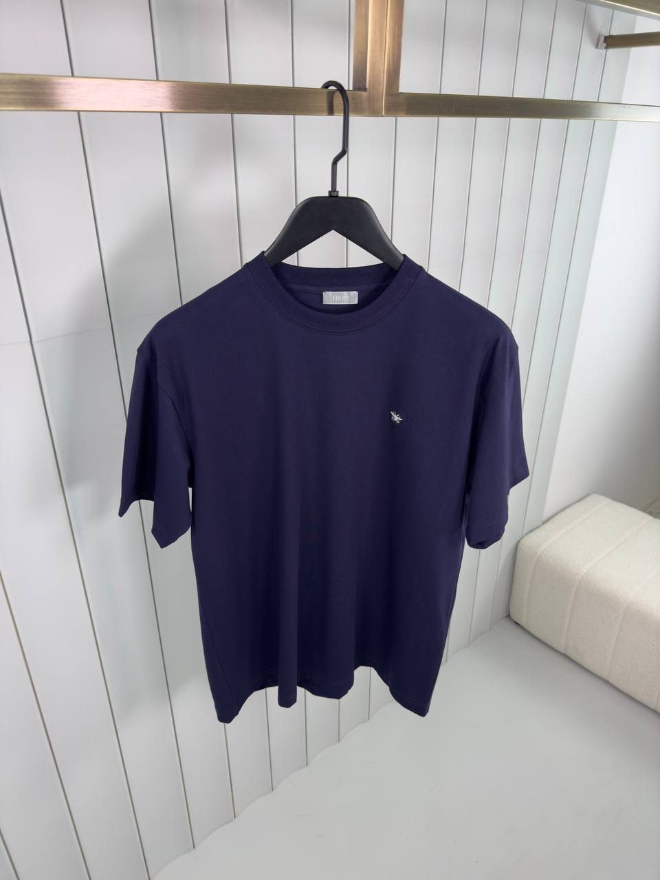 Navy Dior white bee embroidery jersey cotton tee - Image 4