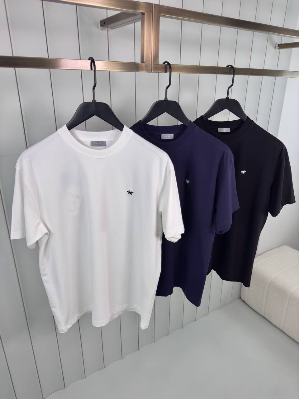 Navy Dior white bee embroidery jersey cotton tee - Image 2