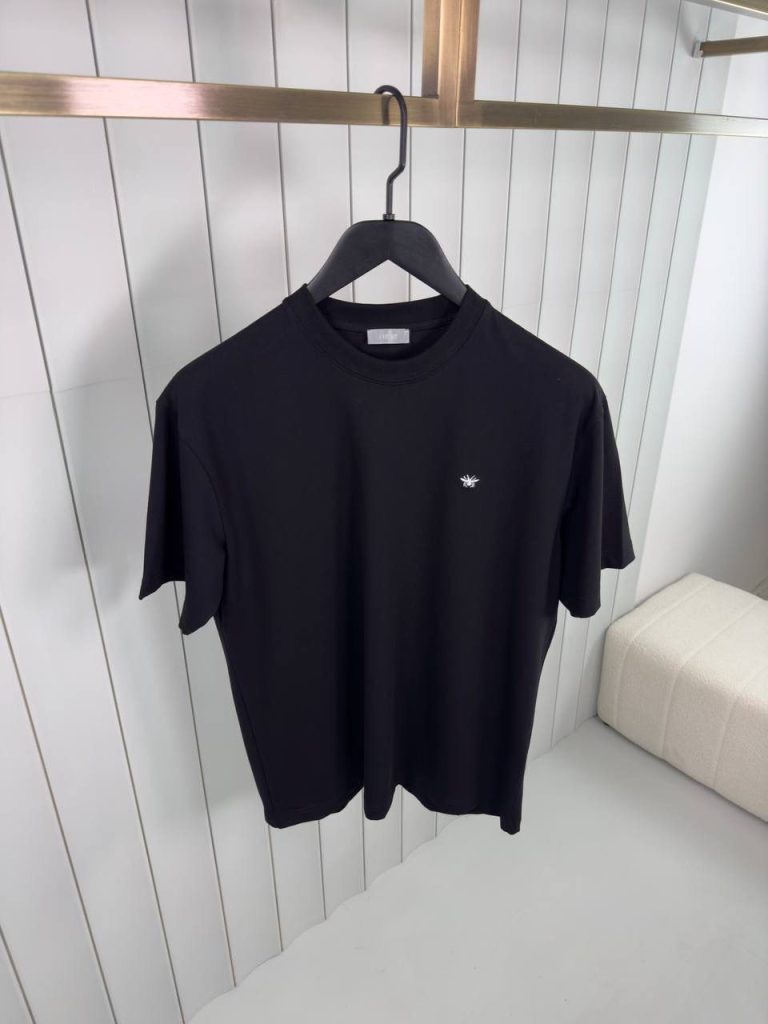 Black Dior white bee embroidery jersey cotton tee