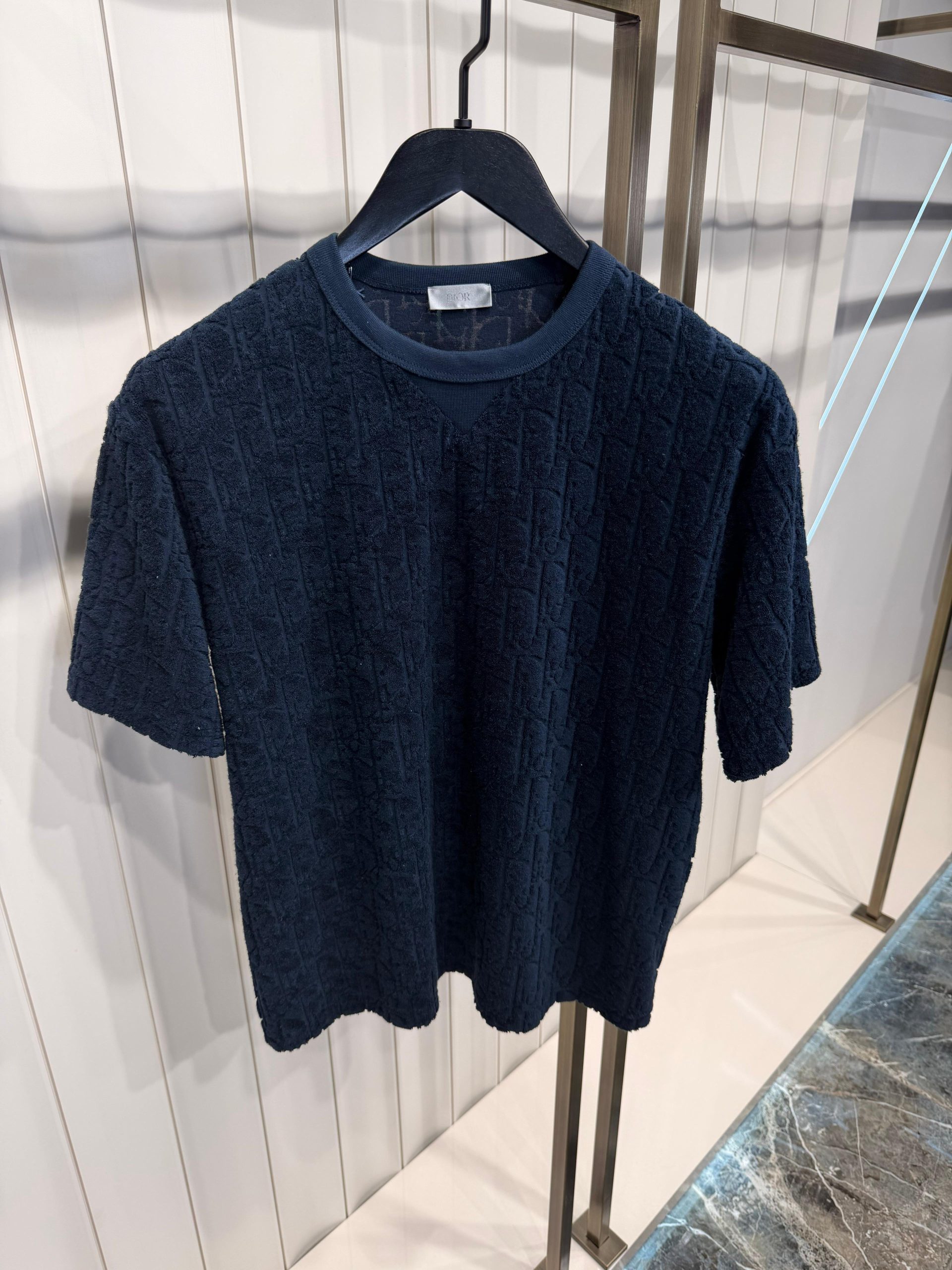 Navy Dior Terry oblique relaxed-fit jacquard cotton tee - Image 2