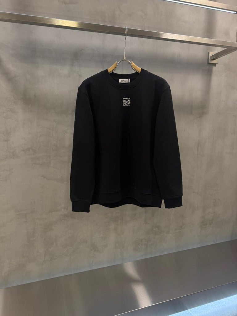 Black Loewe Anagram center logo embroidered wool sweater