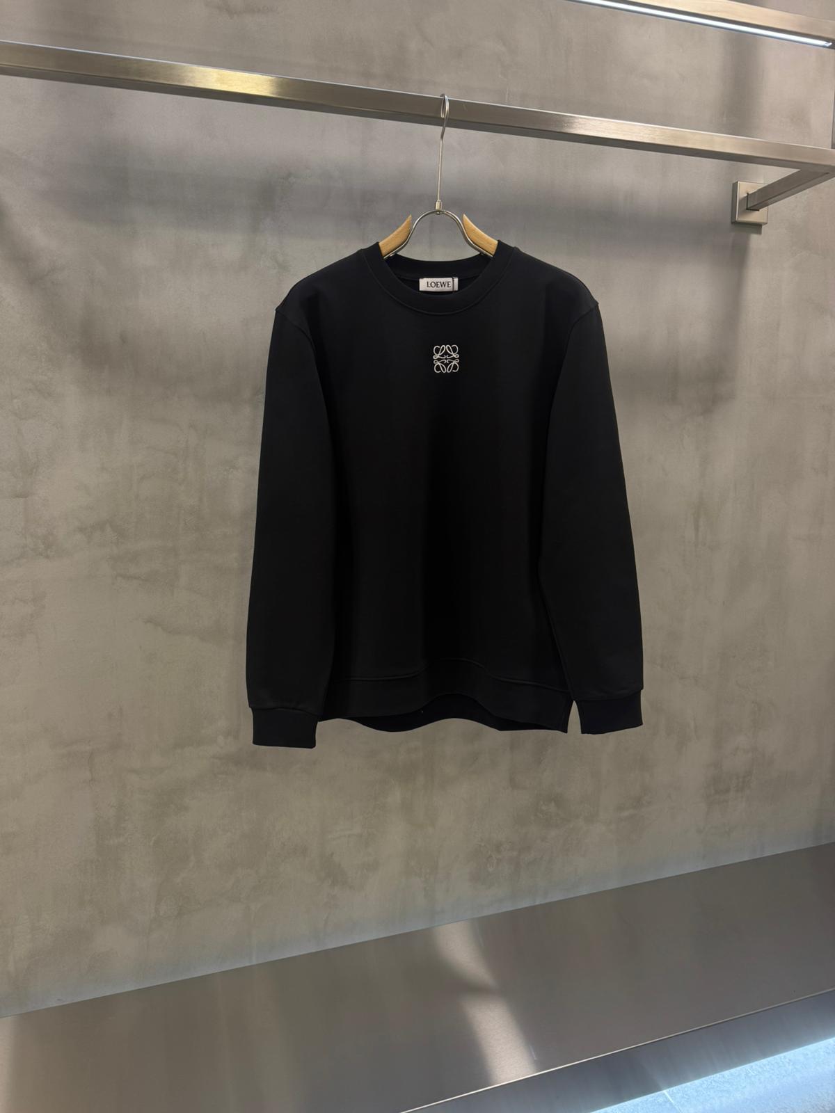 Black Loewe Anagram center logo embroidered wool sweater
