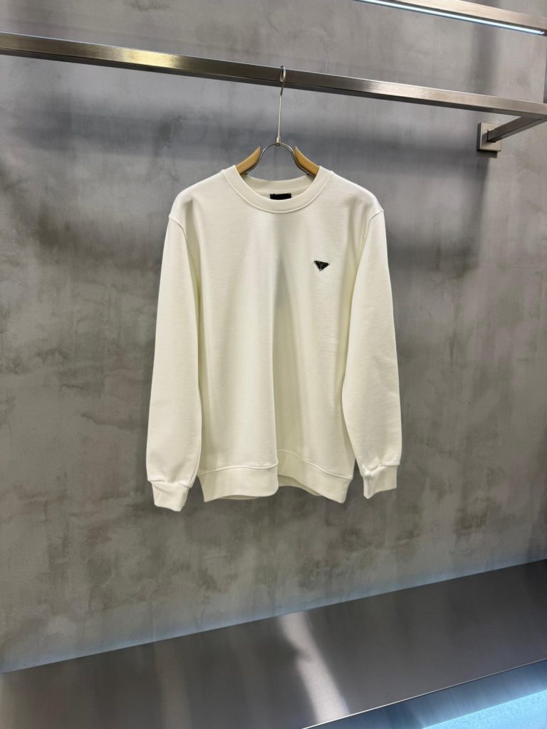 Beige Prada triangle logo tone crew-neck sweater