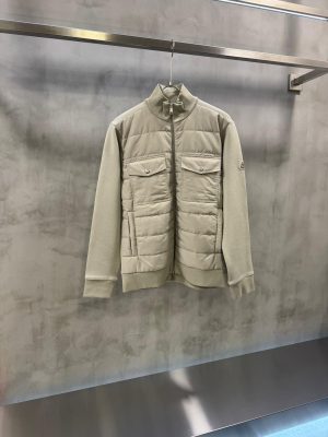 Beige Moncler Knit sleeves quilted down padded cardigan jacket