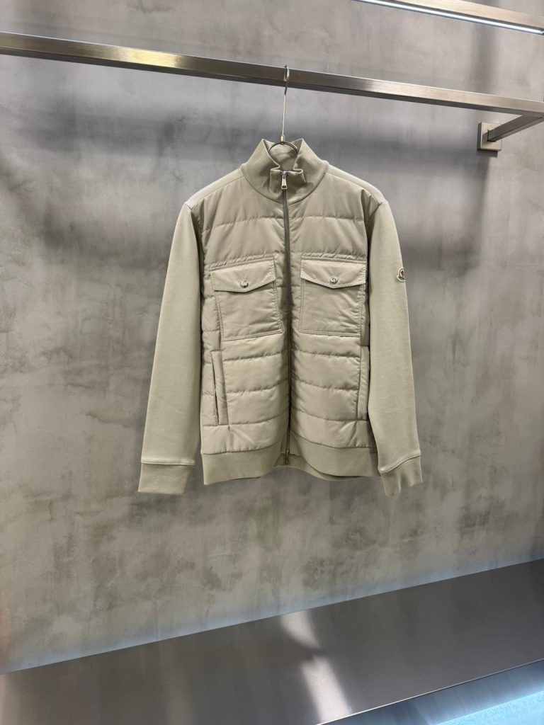 Beige Moncler Knit sleeves quilted down padded cardigan jacket