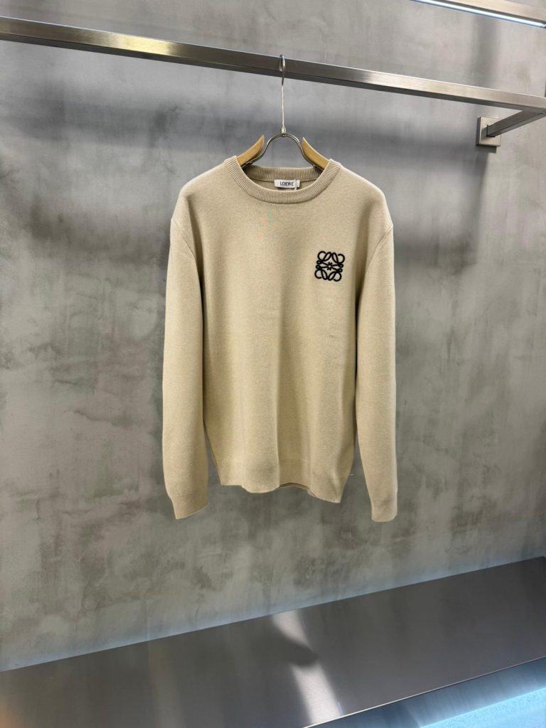Beige loewe embroidered logo crew-neck cotton sweatshirt