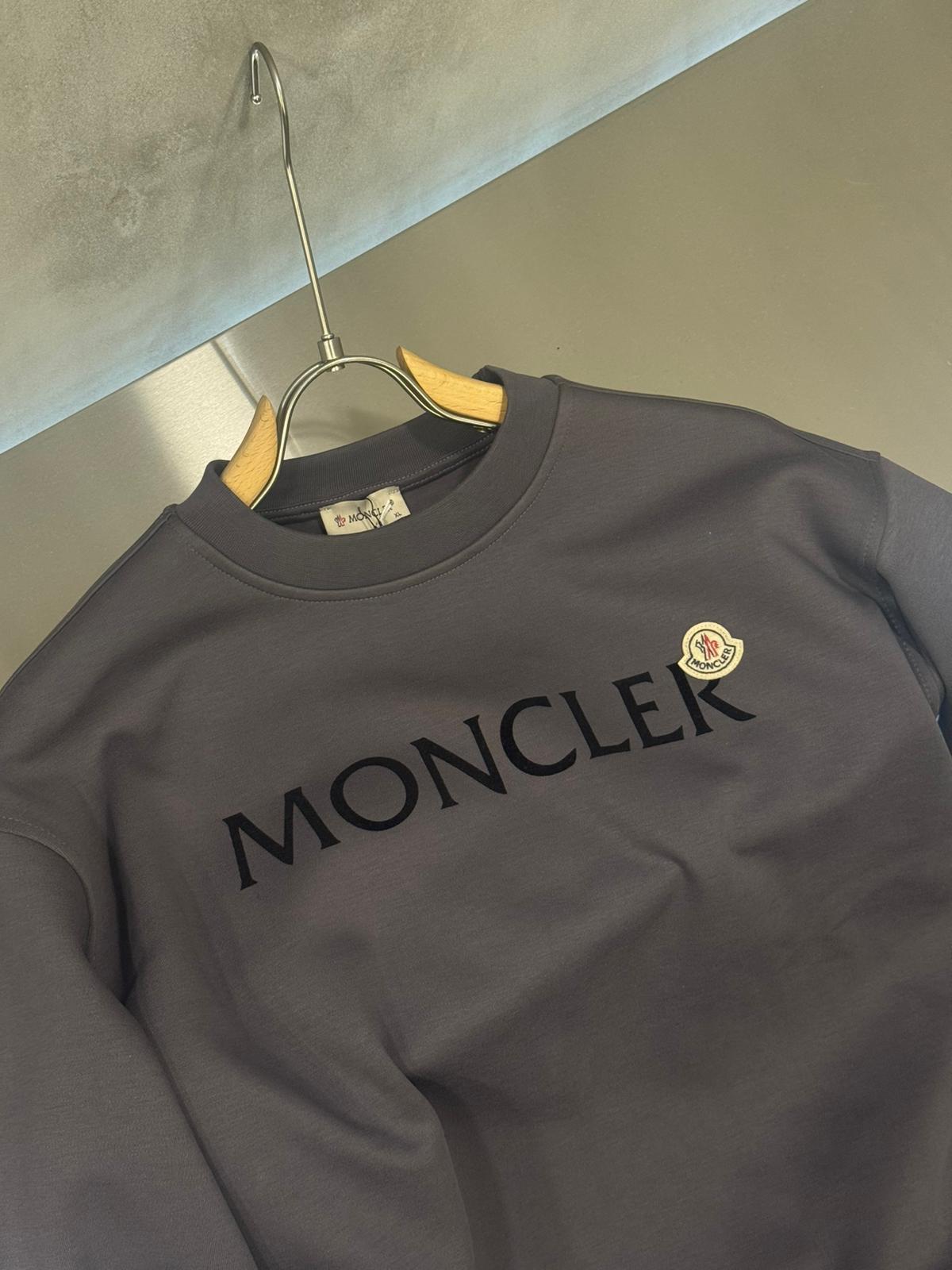 Dark Gray Moncler Crew-neck embroidered logo softest cotton sweatshirt - Image 4