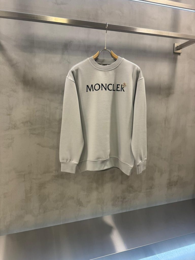 Gray Moncler Crew-neck embroidered logo softest cotton sweatshirt