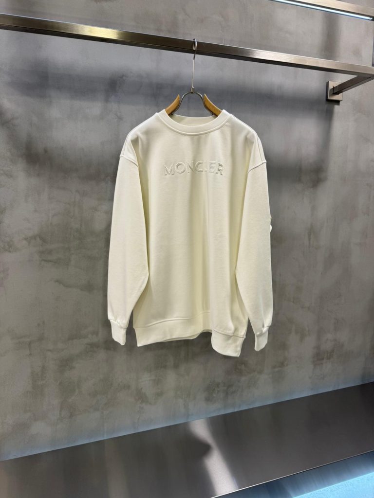 White Moncler Embroidered Tonal Logo Cotton Sweatshirt
