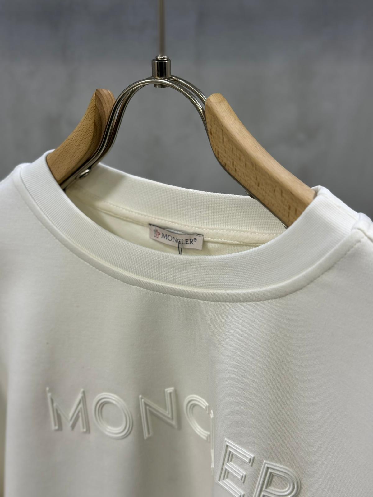 White Moncler Embroidered Tonal Logo Cotton Sweatshirt - Image 4