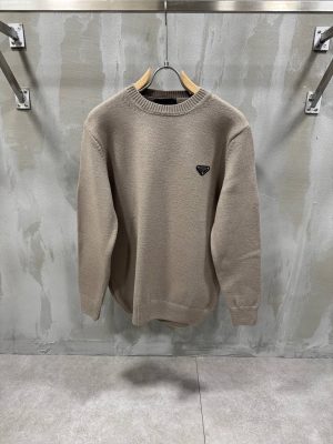 Brown Prada triangle logo tone crew-neck sweater