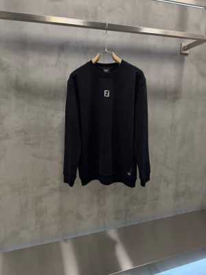 Black Fendi FF logo patch crew-neck cotton sweatchirt