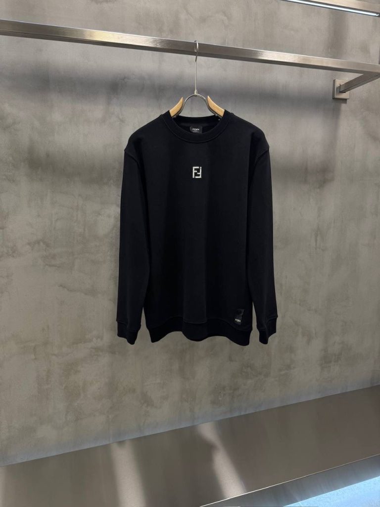 Black Fendi FF logo patch crew-neck cotton sweatchirt