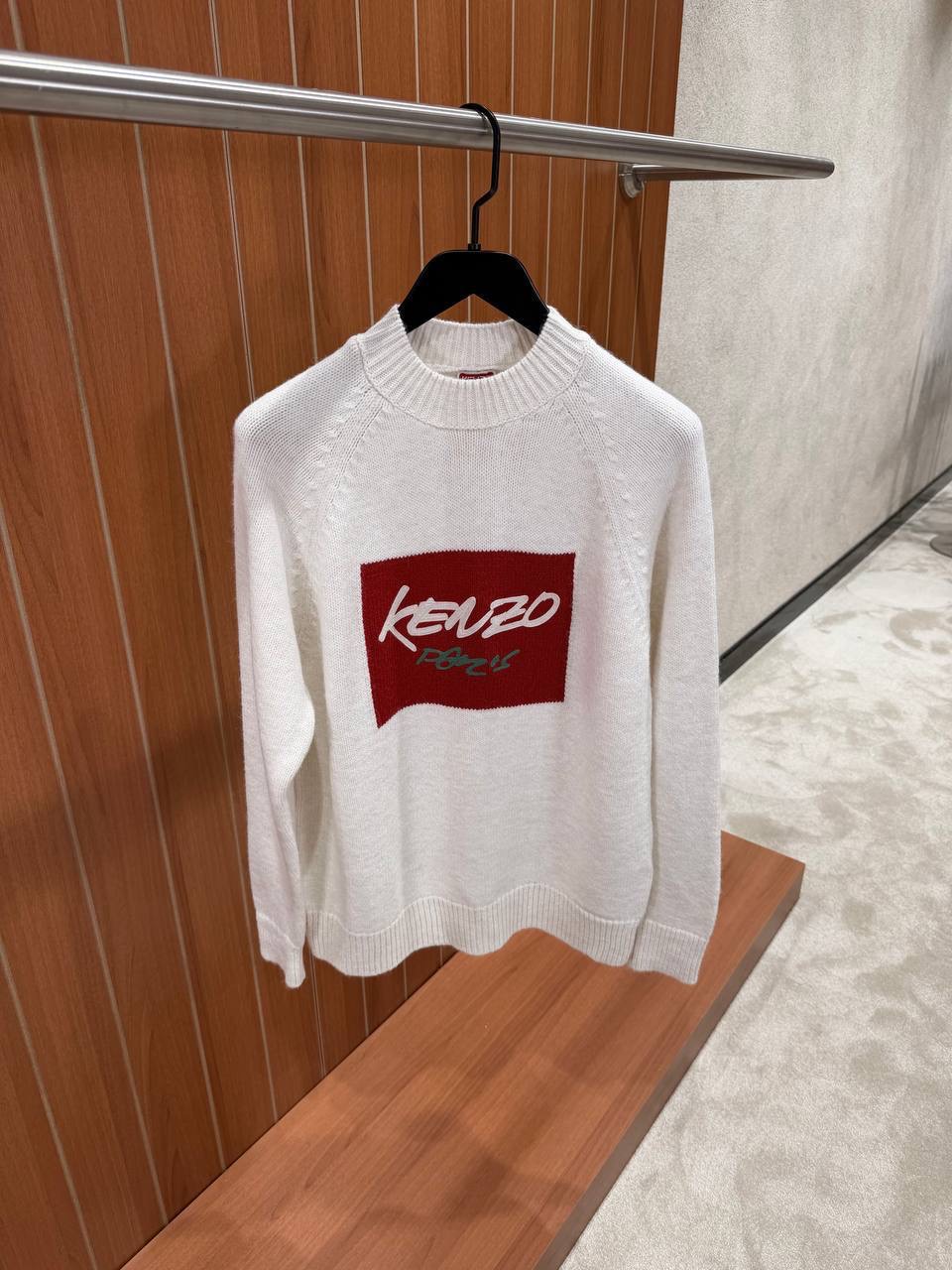 White Kenzo Paris logo print crew-neck sweater