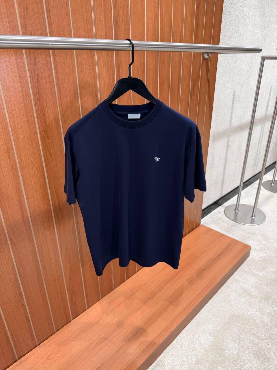 Navy Dior white bee embroidery jersey cotton tee