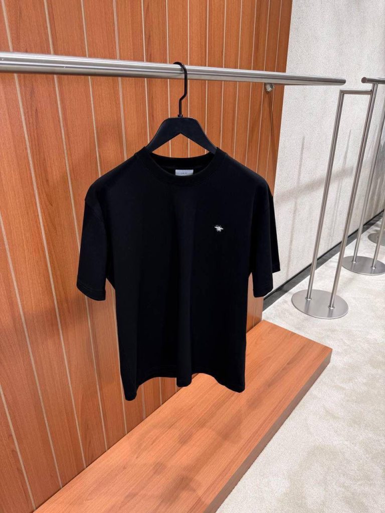 Black Dior white bee embroidery jersey cotton tee