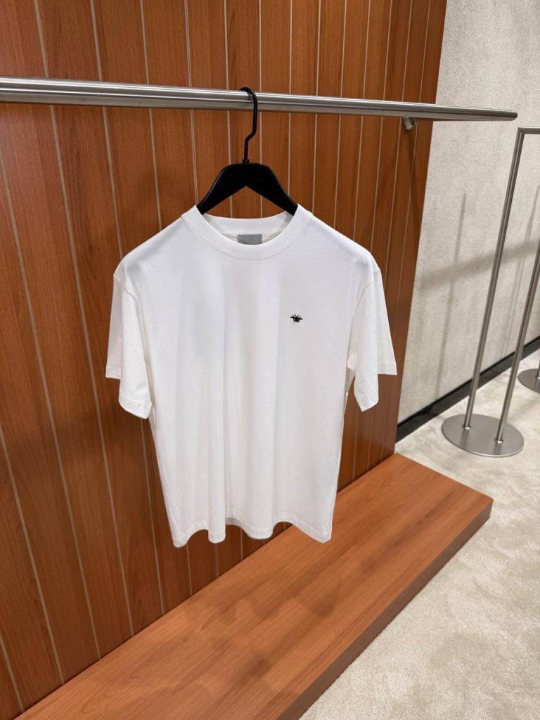 White Dior black bee embroidery jersey cotton tee