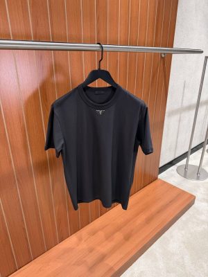 Gray prada triangle neck logo cotton tee