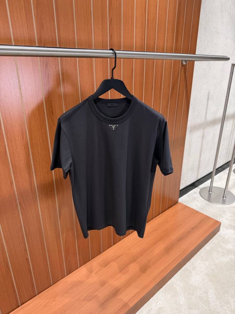 Gray prada triangle neck logo cotton tee