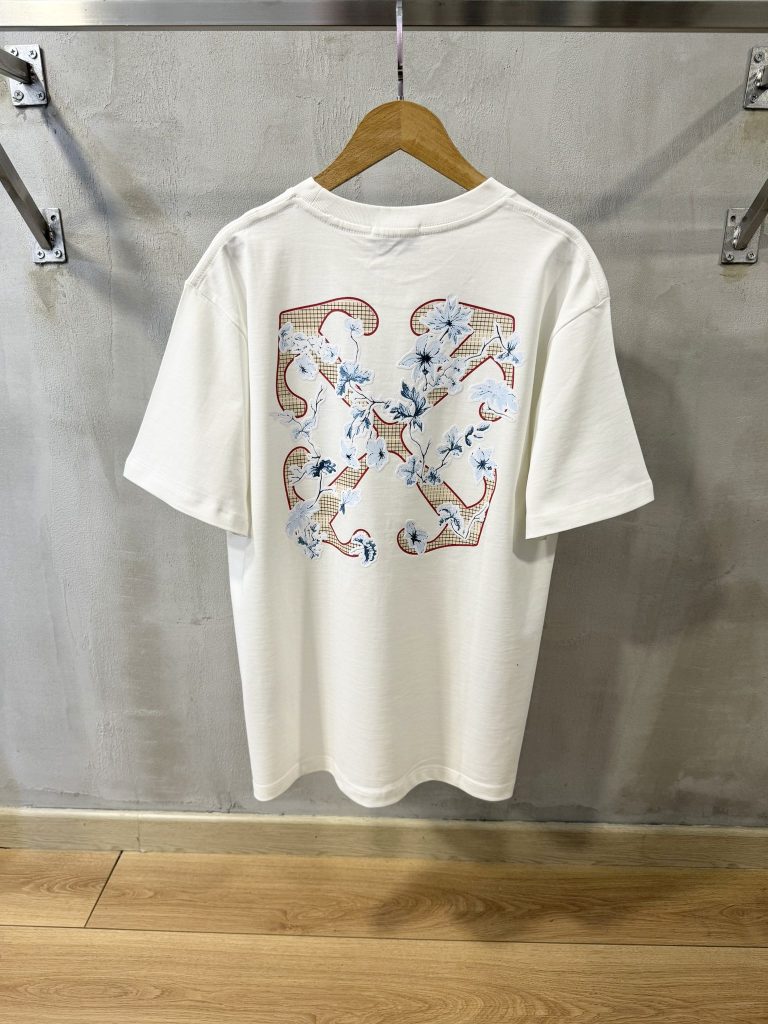 White Off-white arrow flowers cotton tee