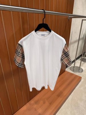 White Burberry check sleeves cotton tee
