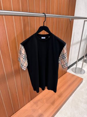 Black Burberry check sleeves cotton tee
