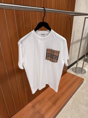 White Burberry check pocket cotton tee