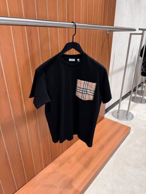 Black Burberry check pocket cotton tee