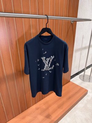 Navy LV Embroidered Signature Cotton tee