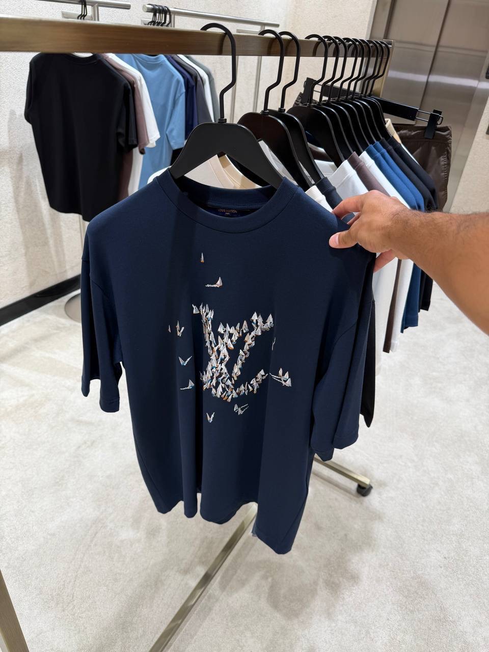 Navy LV Embroidered Signature Cotton tee - Image 6