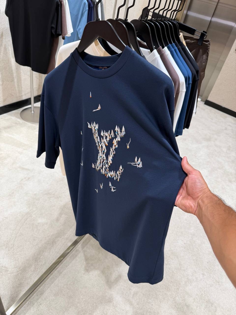 Navy LV Embroidered Signature Cotton tee - Image 7