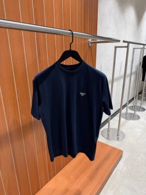 Navy prada logo tone cotton relaxed tee