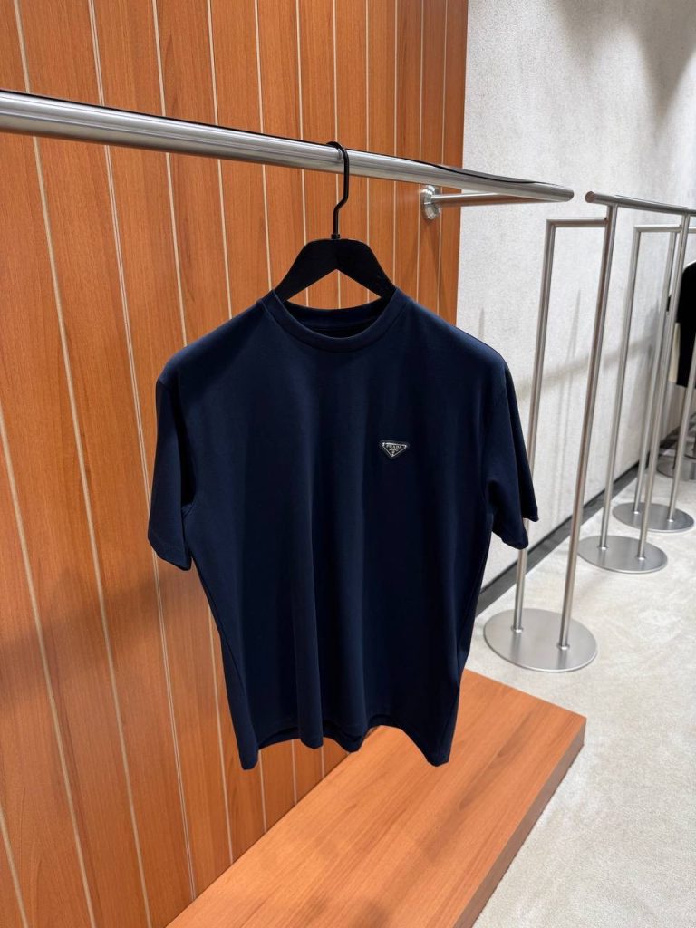 Navy prada logo tone cotton relaxed tee