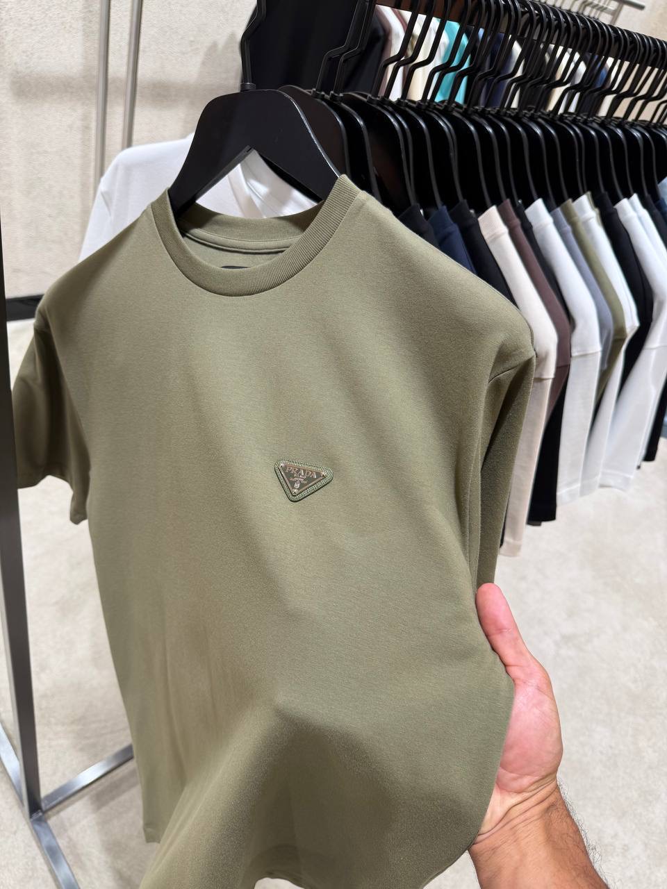 Green prada logo tone cotton relaxed tee - Image 5