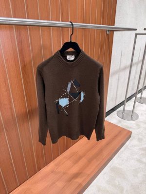 Brown Hermes cashmere cheval tangram crew-neck sweater