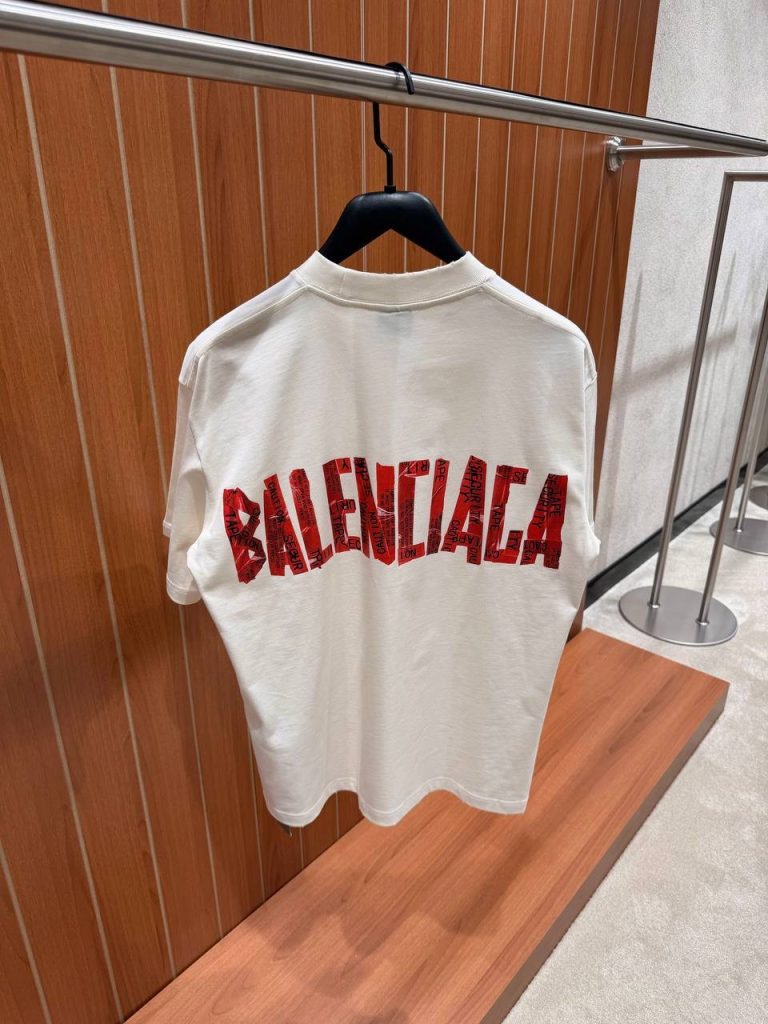 White Balenciaga red security tape logo oversized T-Shirt