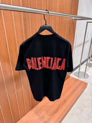 Black Balenciaga red security tape logo oversized T-Shirt