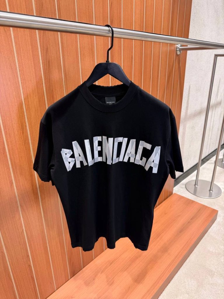 Black balenciaga new tape type cotton tee
