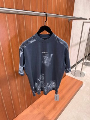 Gray Balenciaga Faded painted dry cotton jersey tee
