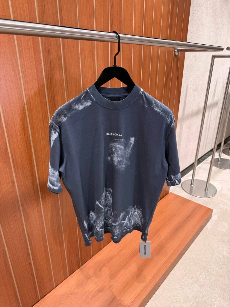 Gray Balenciaga Faded painted dry cotton jersey tee