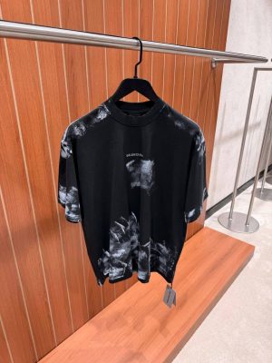 Black Balenciaga Faded painted dry cotton jersey tee