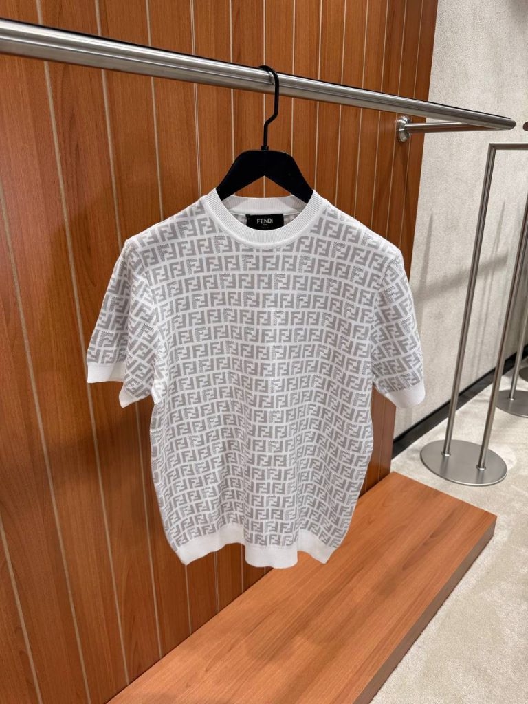 White Fendi viscose yarn FF motif inlay cotton tee