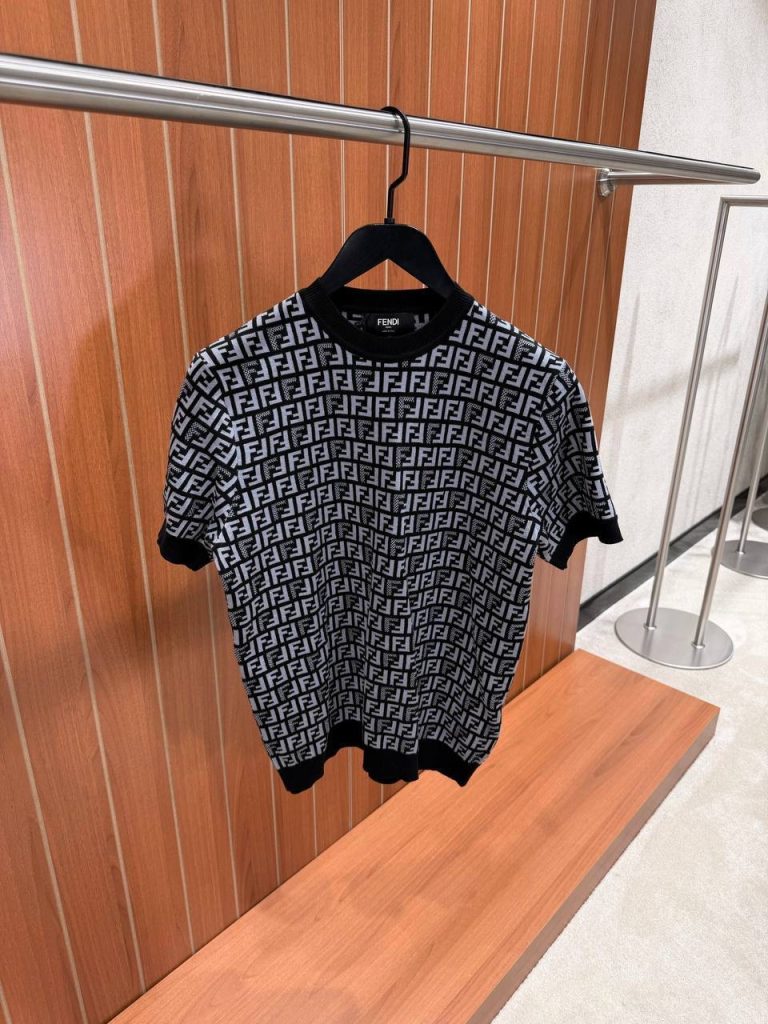 Black Fendi viscose yarn FF motif inlay cotton tee