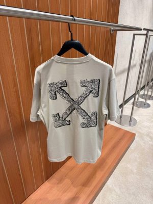 Beige Off-White Scribble Arrow Skate Logo cotton tee
